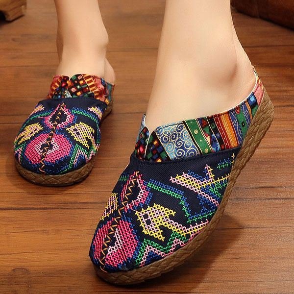 Dame Lin Casual Outdoor Brodery Flat Slipper Sko