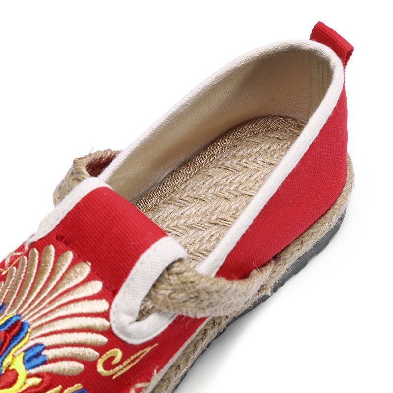 Dame Lin Comfy Brodery Straw Slip On Flat Loafers