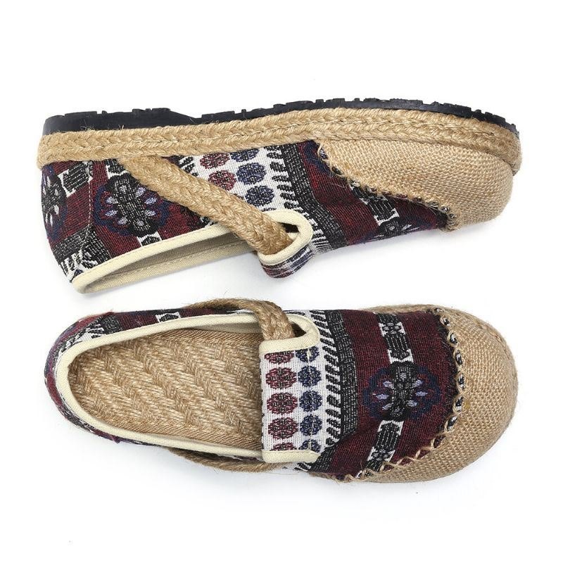 Dame Lin Halmmønster Casual Slip On Espadrille Flat Loafers