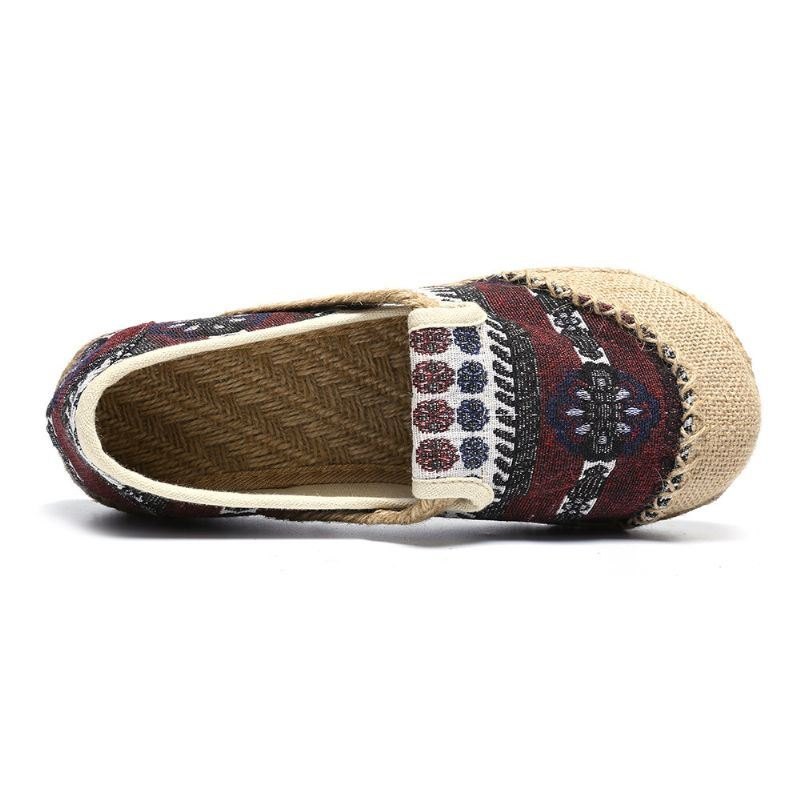 Dame Lin Halmmønster Casual Slip On Espadrille Flat Loafers