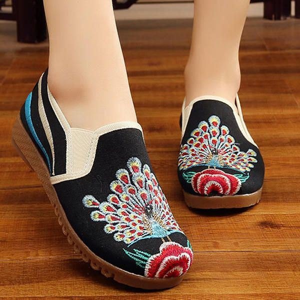 Dame Loafers Flower Slip On Comfy Flat Casual Sko