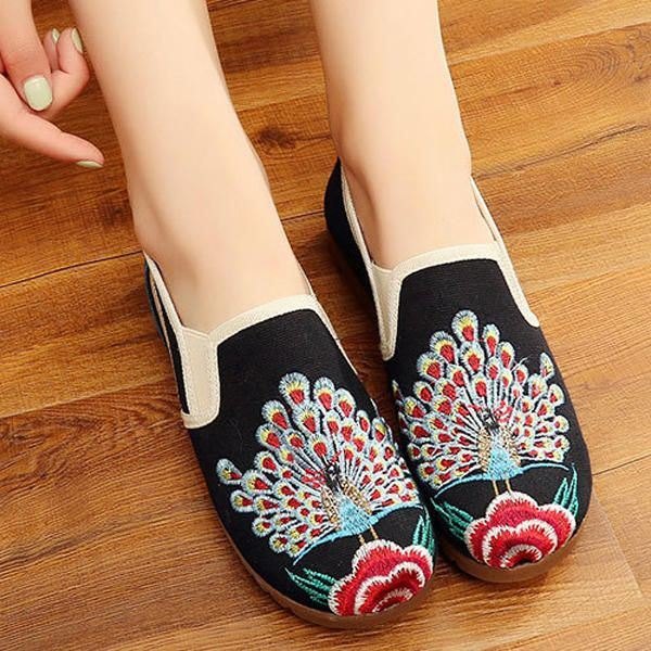 Dame Loafers Flower Slip On Comfy Flat Casual Sko