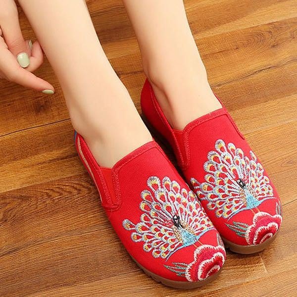 Dame Loafers Flower Slip On Comfy Flat Casual Sko