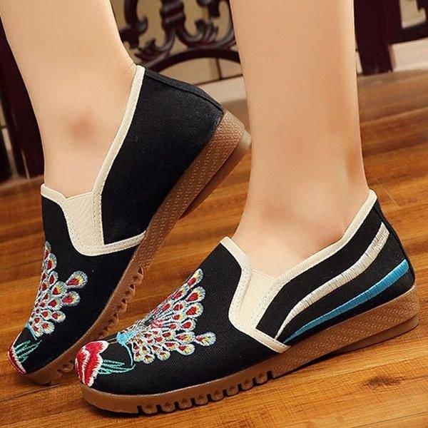 Dame Loafers Flower Slip On Comfy Flat Casual Sko