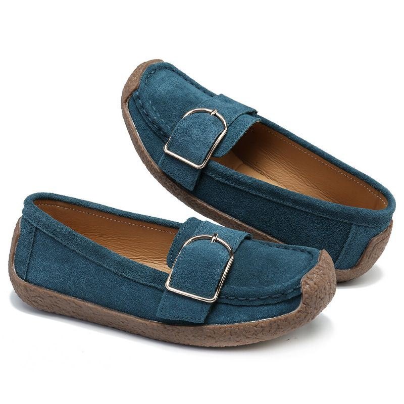 Dame Metalldekor Semsket Skinn Sklisikker Myk Såle Casual Flats Loafers