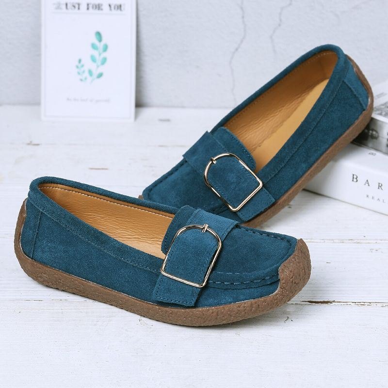 Dame Metalldekor Semsket Skinn Sklisikker Myk Såle Casual Flats Loafers