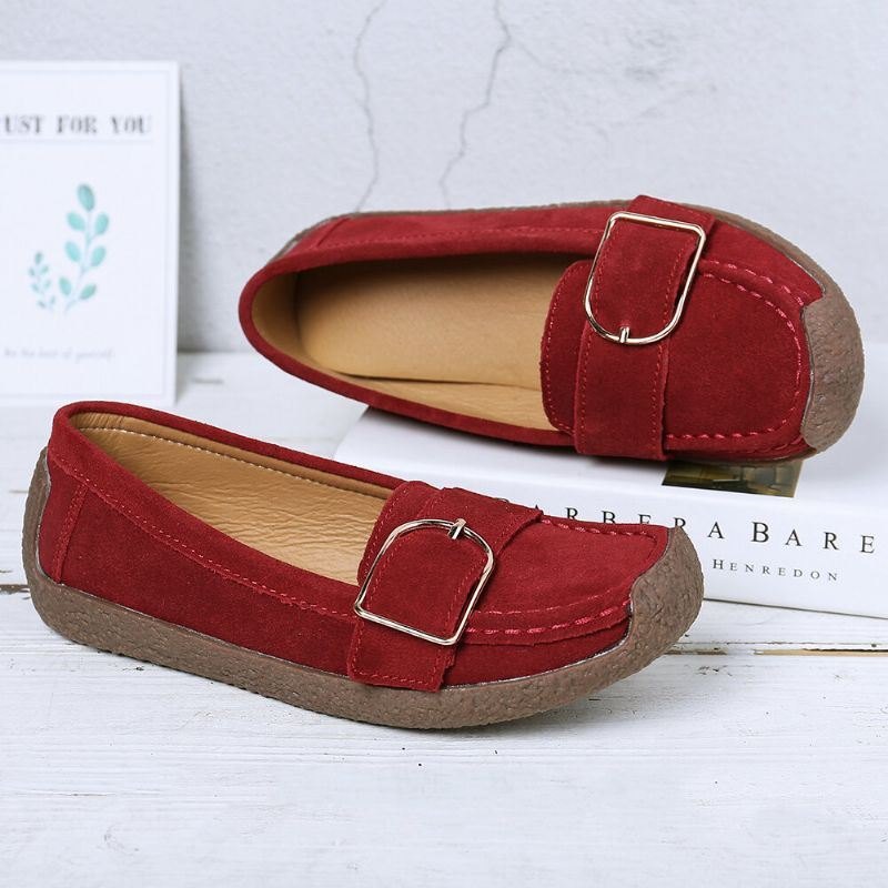 Dame Metalldekor Semsket Skinn Sklisikker Myk Såle Casual Flats Loafers