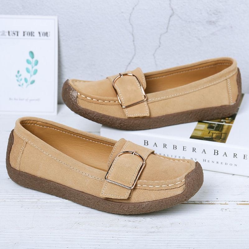 Dame Metalldekor Semsket Skinn Sklisikker Myk Såle Casual Flats Loafers