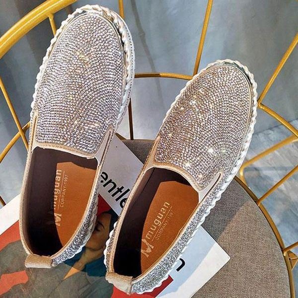 Dame Plus Size Rhinestone Dekorasjon Pustende Slip On Comfy Casual Flats