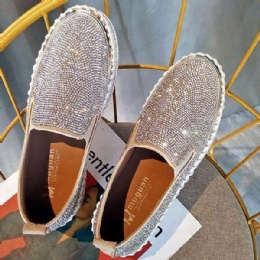 Dame Plus Size Rhinestone Dekorasjon Pustende Slip On Comfy Casual Flats