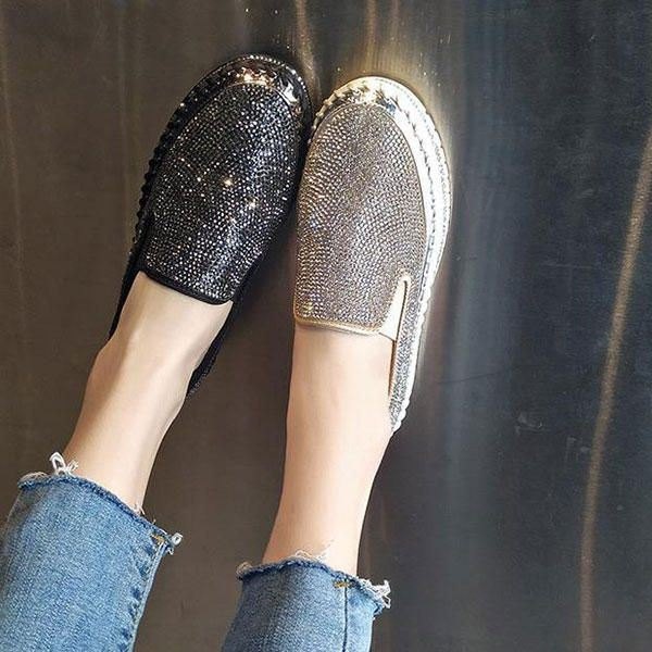 Dame Plus Size Rhinestone Dekorasjon Pustende Slip On Comfy Casual Flats