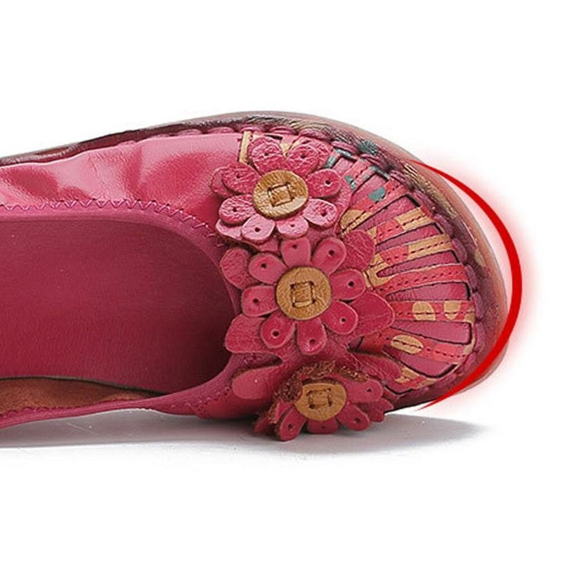 Dame Retro Blomster Dekor Håndlaget Søm Non Slp Soft Loafers