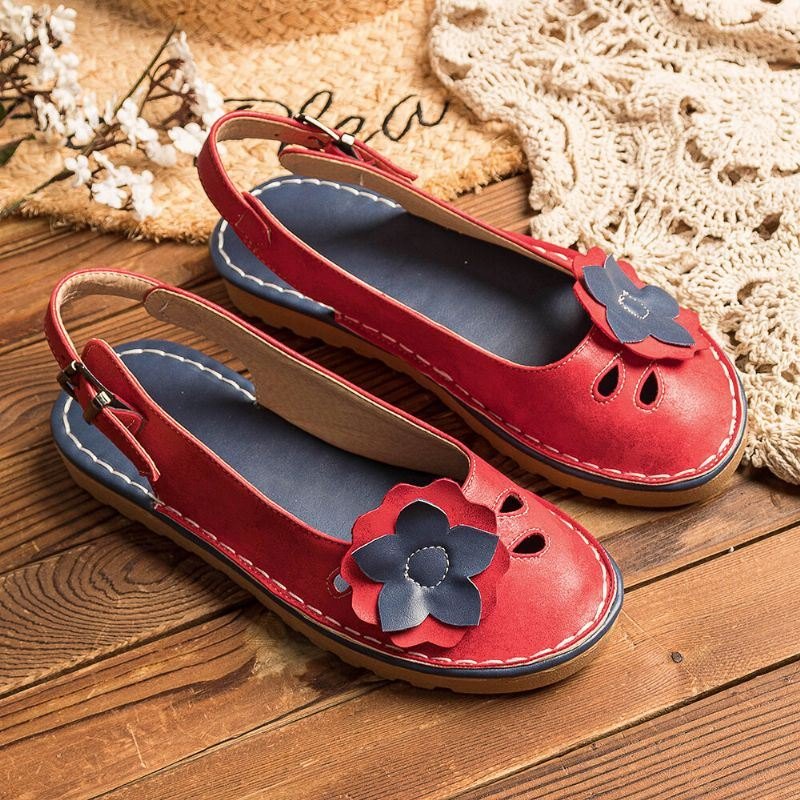 Dame Retro Blomster Dekor Pustende Casual Black Strap Slingback Flats