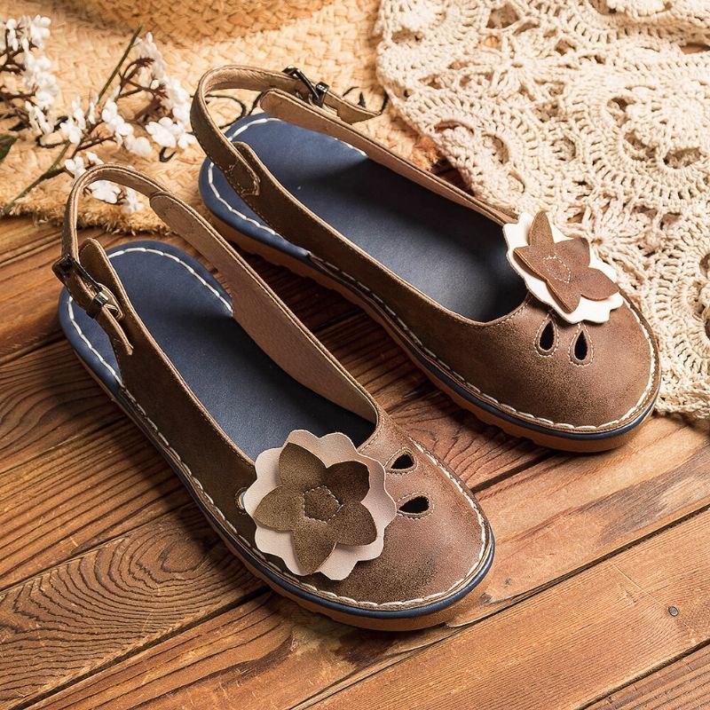 Dame Retro Blomster Dekor Pustende Casual Black Strap Slingback Flats