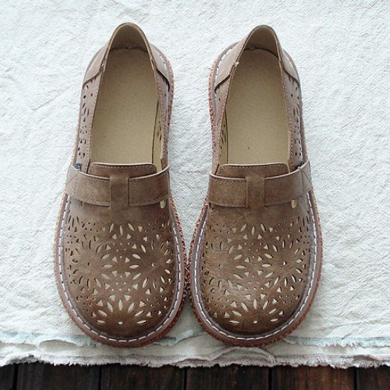 Dame Retro Casual Slip On Rund Toe Pustende Slitesterke Loafers Sko