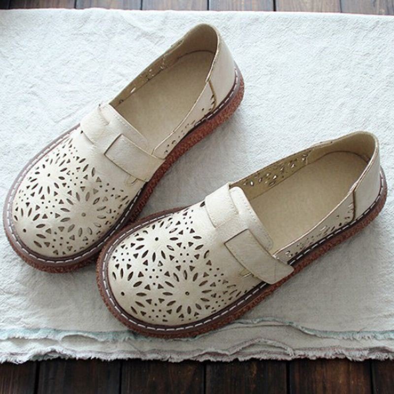 Dame Retro Casual Slip On Rund Toe Pustende Slitesterke Loafers Sko