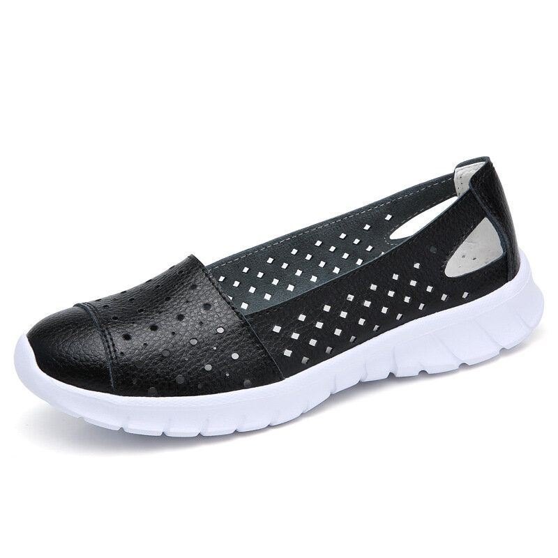 Dame Skinn Hule Comfy Pustende Myke Casual Flats