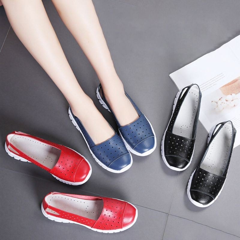 Dame Skinn Hule Comfy Pustende Myke Casual Flats