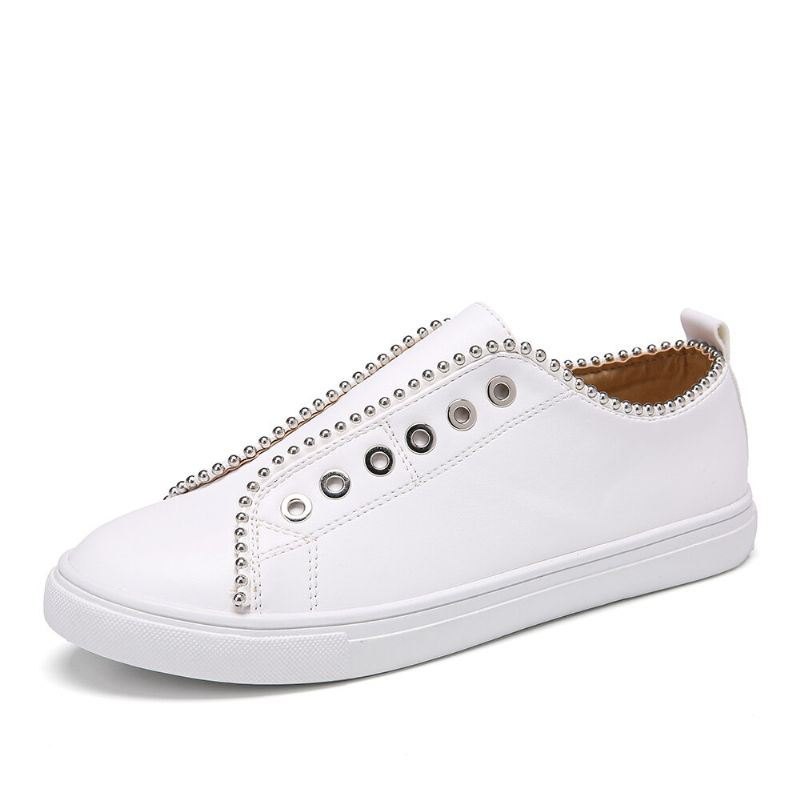 Dame Soild Farge Studded Slip On Comfy Flats