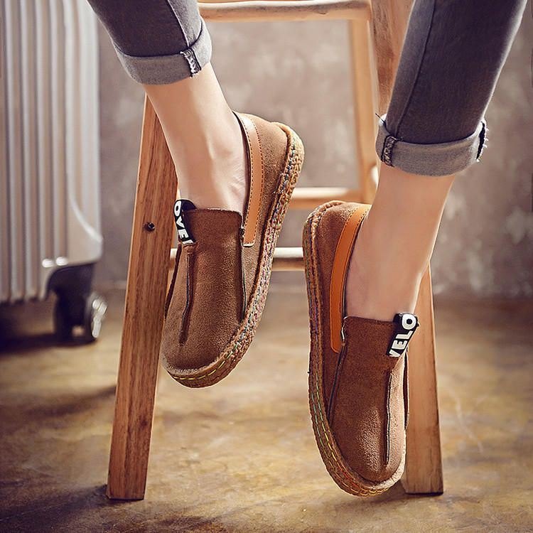 Dame Sømmer Myk Såle Rund Tå Slip On Casual Flats Loafers