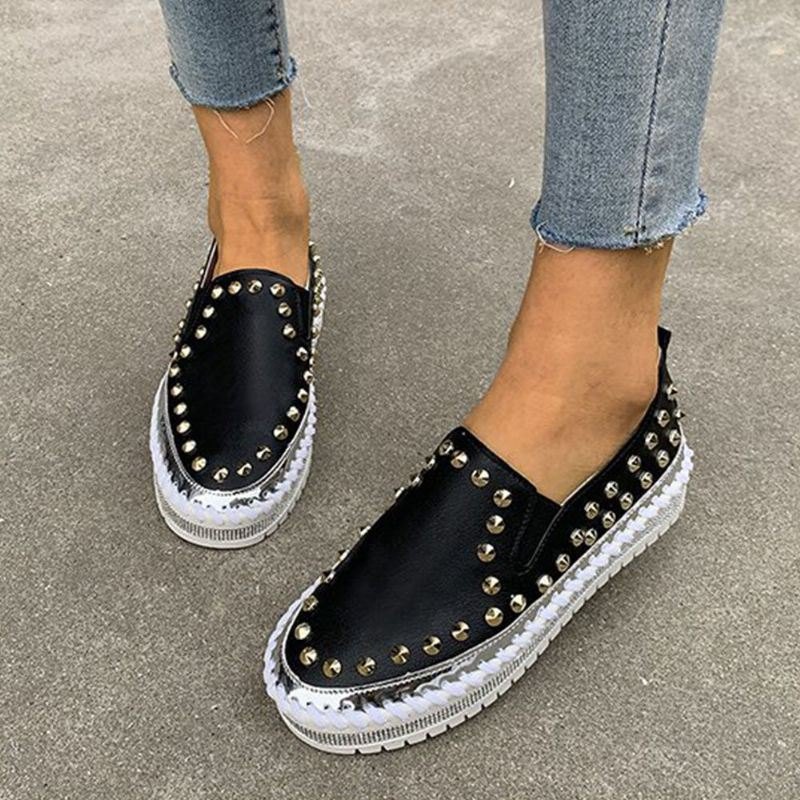 Dame Stilig Nagle Solid Komfortabelt Fôr Myk Bunn Flat Casual Loafers Sko