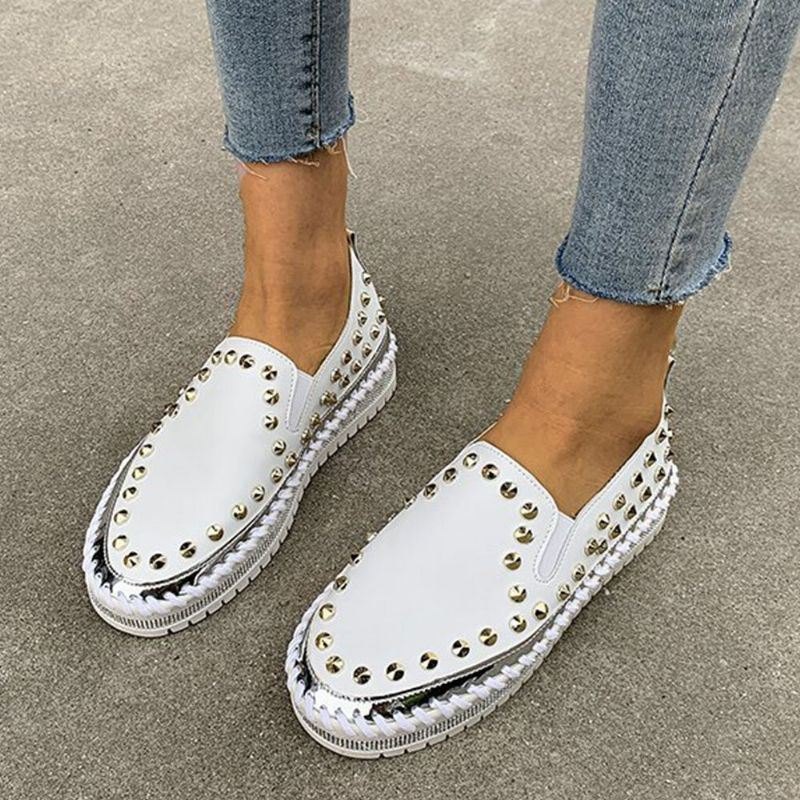 Dame Stilig Nagle Solid Komfortabelt Fôr Myk Bunn Flat Casual Loafers Sko