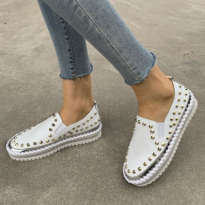 Dame Stilig Nagle Solid Komfortabelt Fôr Myk Bunn Flat Casual Loafers Sko