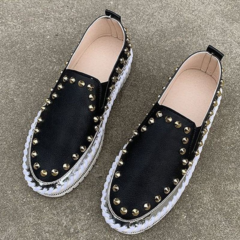 Dame Stilig Nagle Solid Komfortabelt Fôr Myk Bunn Flat Casual Loafers Sko