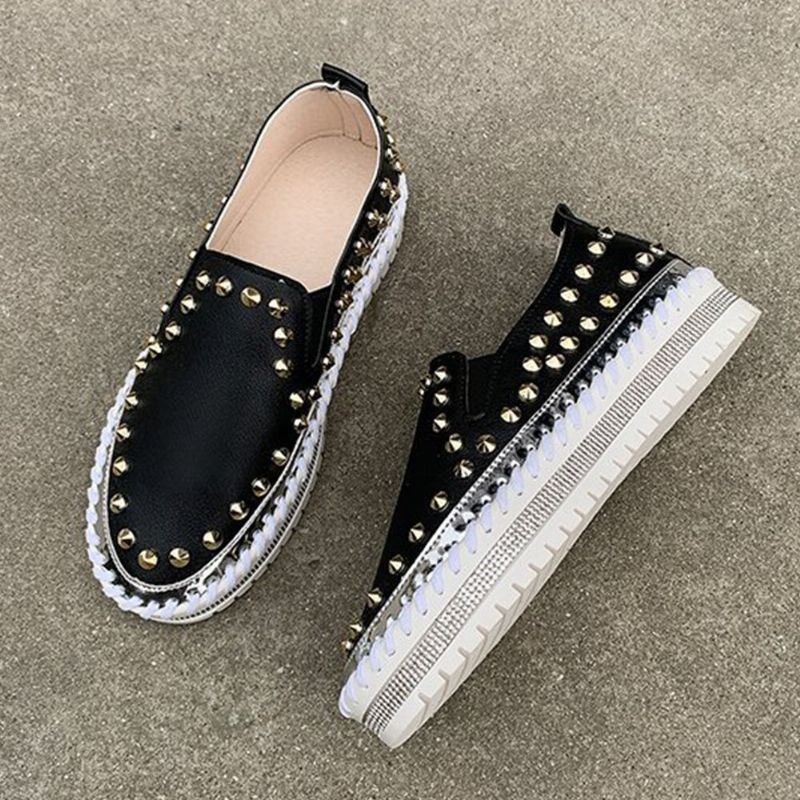 Dame Stilig Nagle Solid Komfortabelt Fôr Myk Bunn Flat Casual Loafers Sko