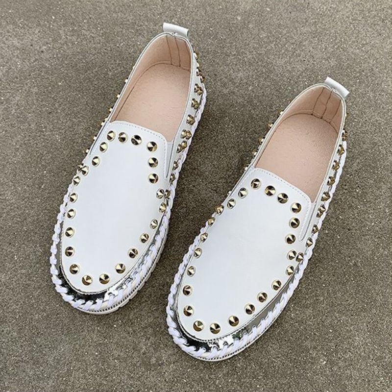 Dame Stilig Nagle Solid Komfortabelt Fôr Myk Bunn Flat Casual Loafers Sko