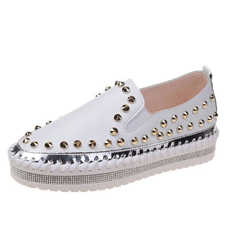 Dame Stilig Nagle Solid Komfortabelt Fôr Myk Bunn Flat Casual Loafers Sko