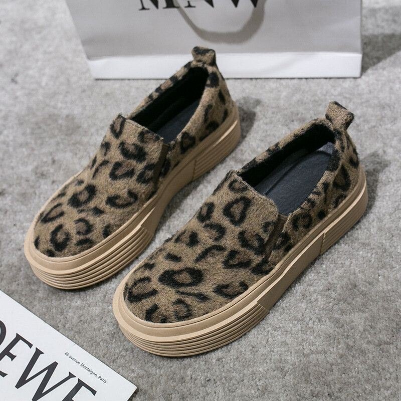 Dame Stor Størrelse Leopard Semsket Sklisikker Comfy Casual Flats