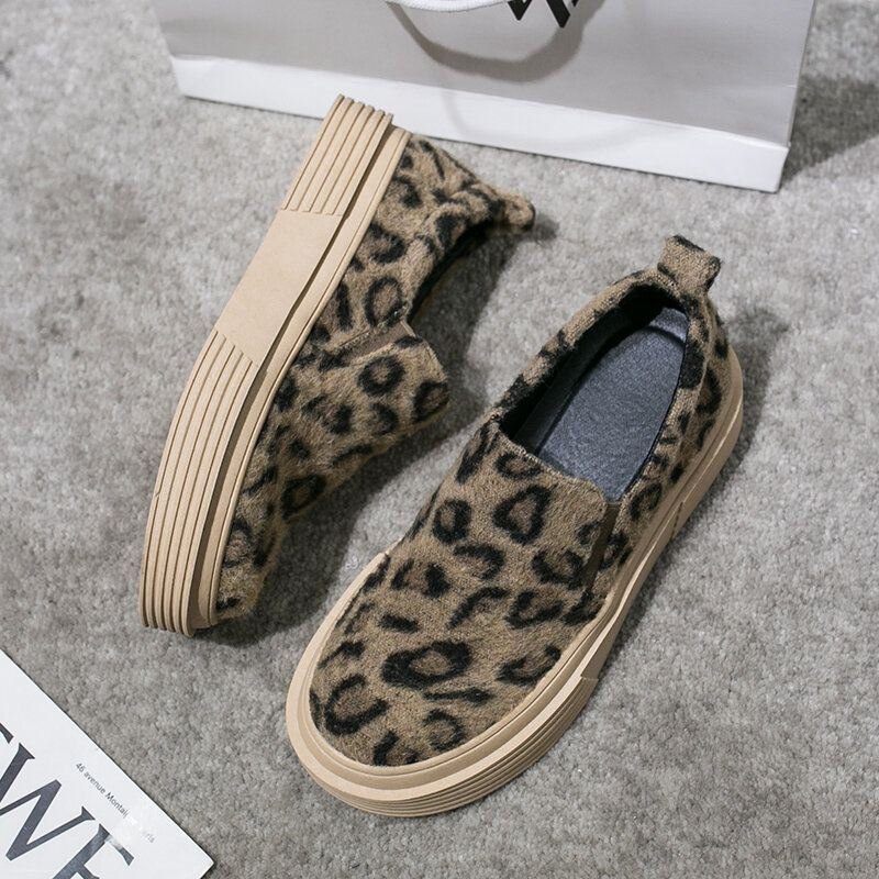 Dame Stor Størrelse Leopard Semsket Sklisikker Comfy Casual Flats