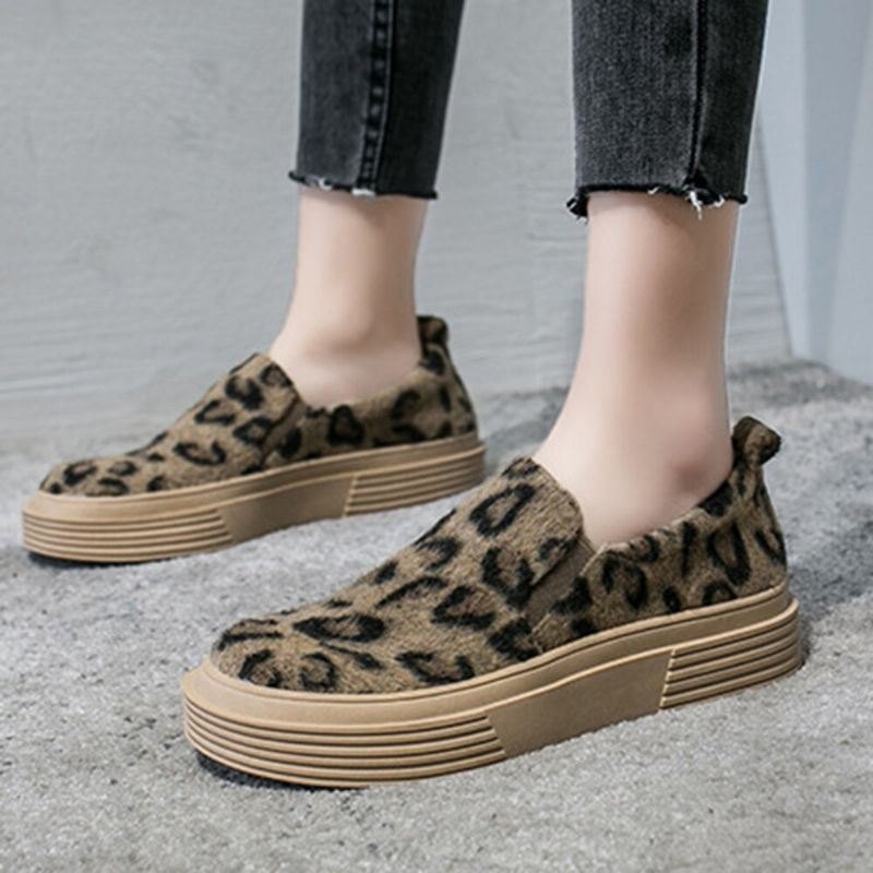 Dame Stor Størrelse Leopard Semsket Sklisikker Comfy Casual Flats