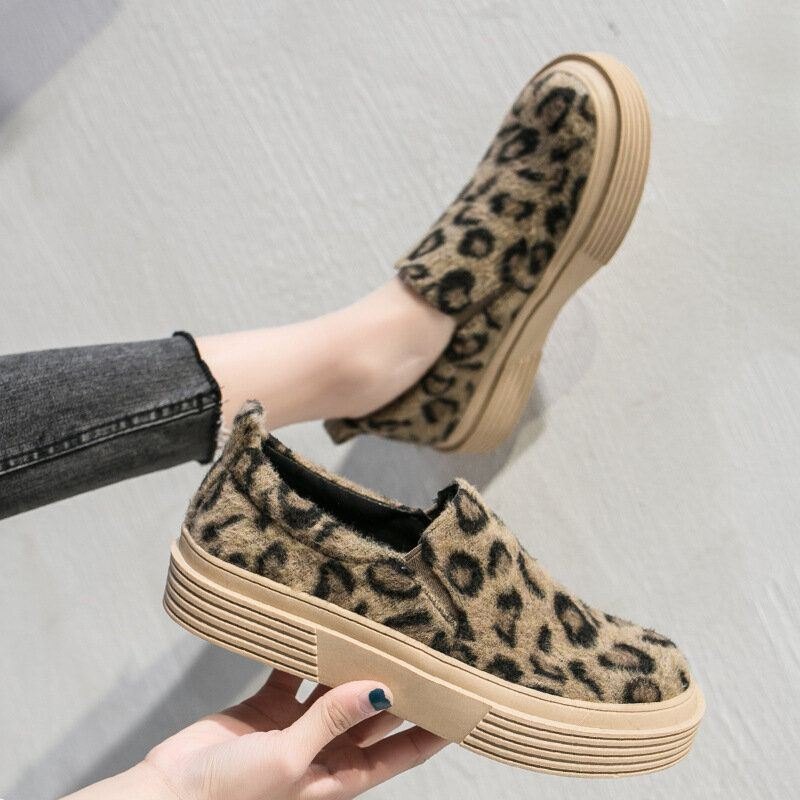 Dame Stor Størrelse Leopard Semsket Sklisikker Comfy Casual Flats