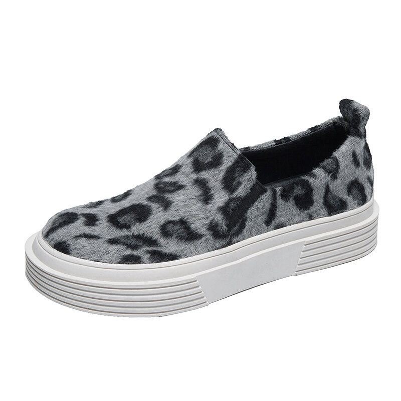 Dame Stor Størrelse Leopard Semsket Sklisikker Comfy Casual Flats