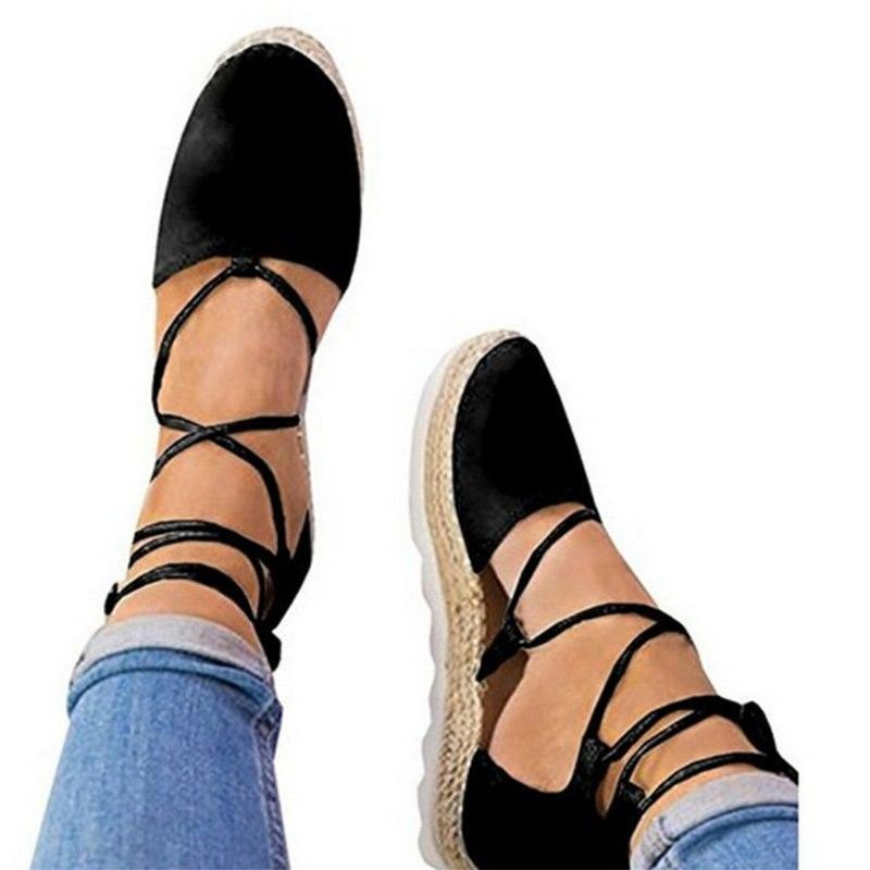 Dame Strappy Espadrilles Plus Size Casual Ensfarget Sommerplattformsandaler