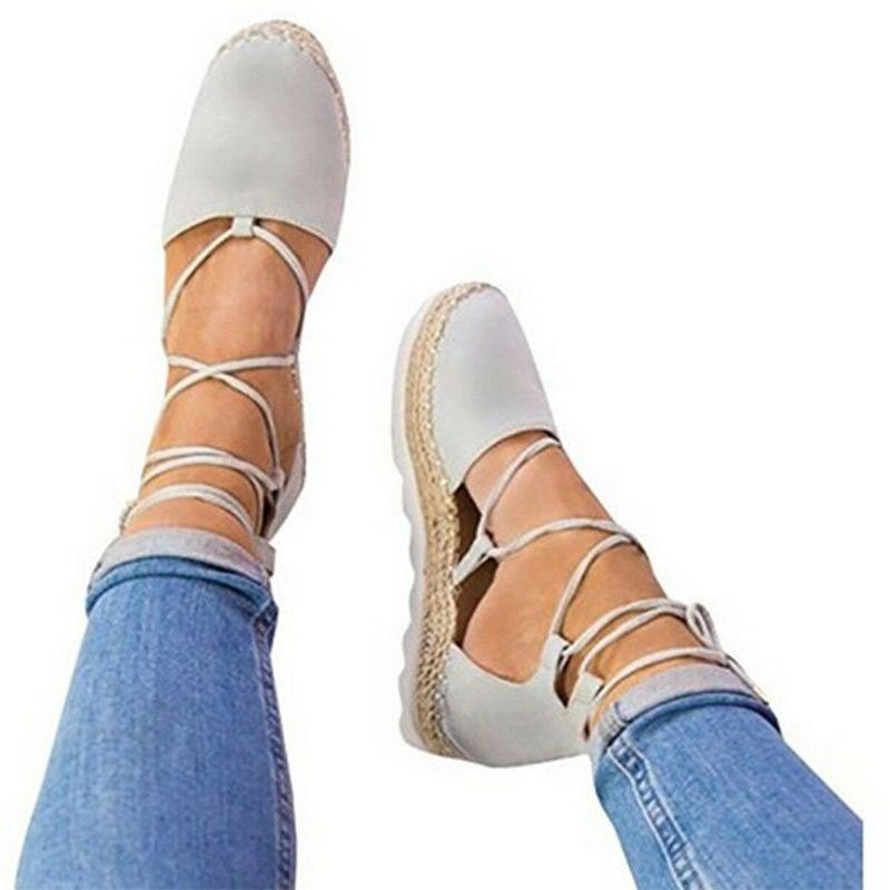 Dame Strappy Espadrilles Plus Size Casual Ensfarget Sommerplattformsandaler