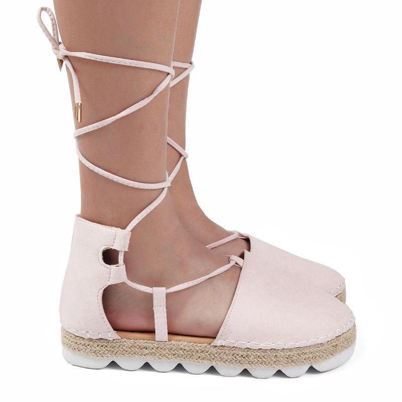 Dame Strappy Espadrilles Plus Size Casual Ensfarget Sommerplattformsandaler