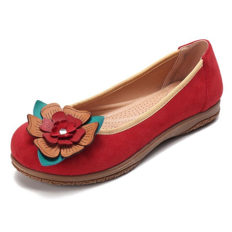 Dame Suede Flower Slip On Comfort Casual Flats