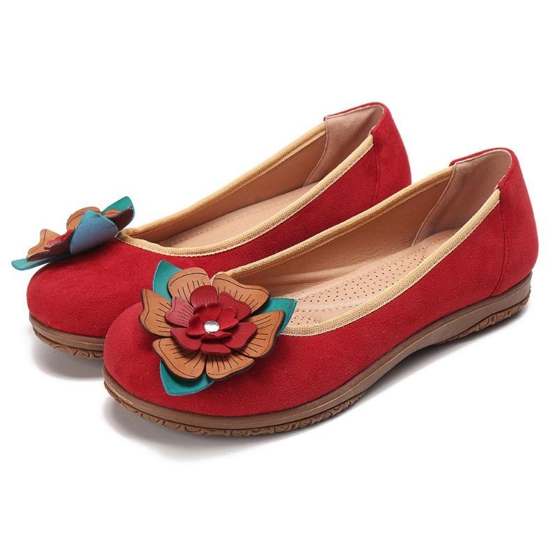 Dame Suede Flower Slip On Comfort Casual Flats