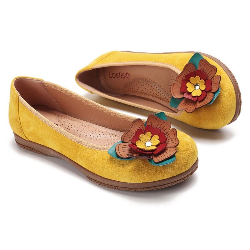 Dame Suede Flower Slip On Comfort Casual Flats