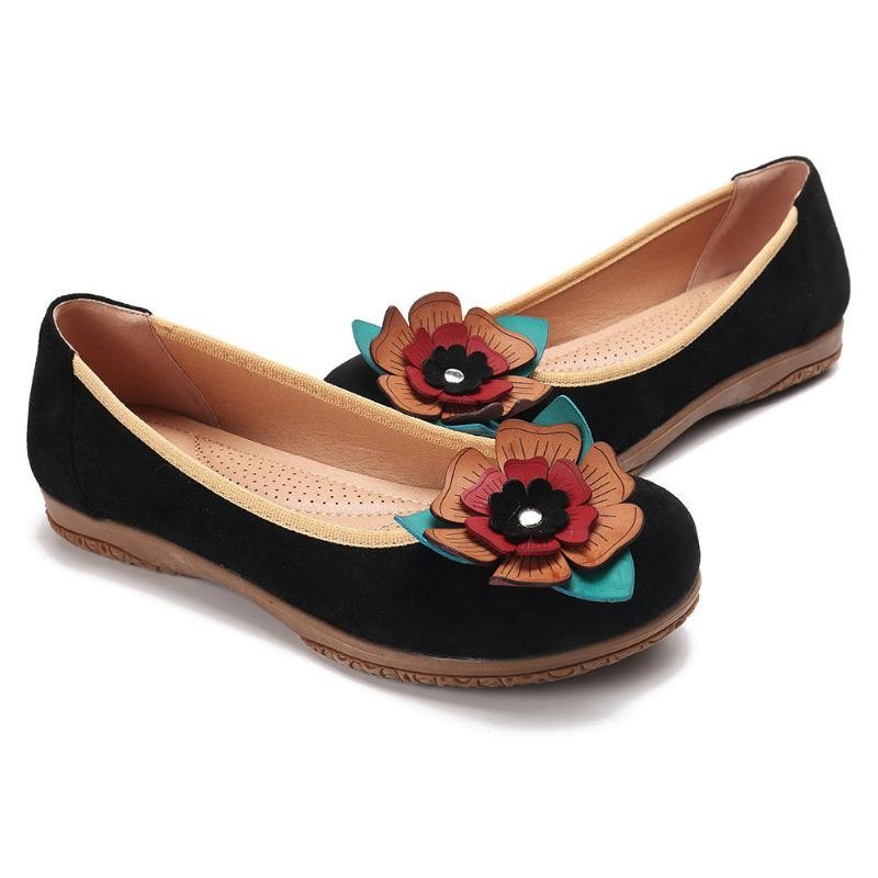 Dame Suede Flower Slip On Comfort Casual Flats