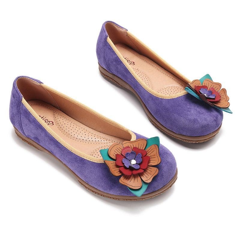 Dame Suede Flower Slip On Comfort Casual Flats