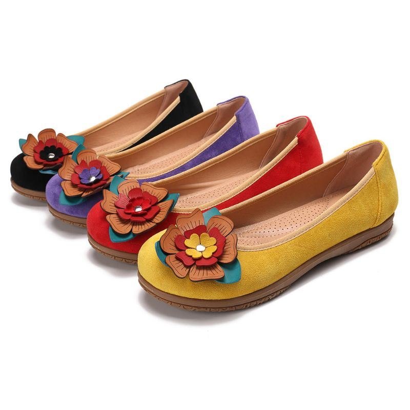 Dame Suede Flower Slip On Comfort Casual Flats