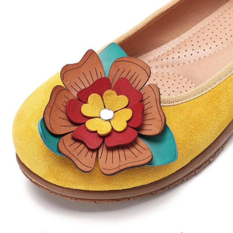 Dame Suede Flower Slip On Comfort Casual Flats