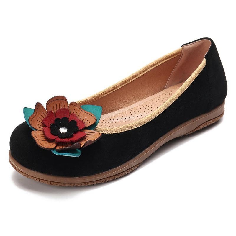 Dame Suede Flower Slip On Comfort Casual Flats