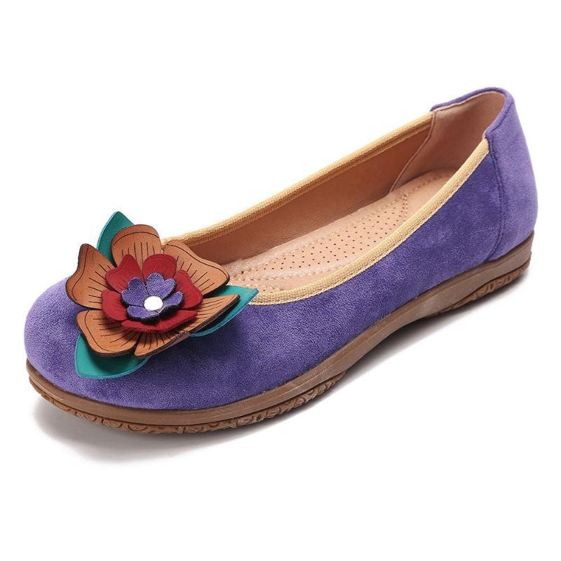 Dame Suede Flower Slip On Comfort Casual Flats