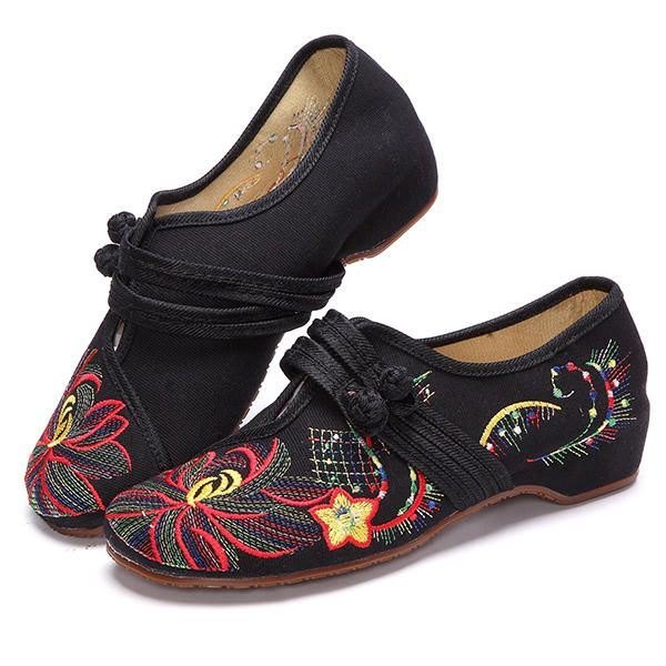 Dame Uformelt Broderi Floral Slip On Outdoor Flat Shoes