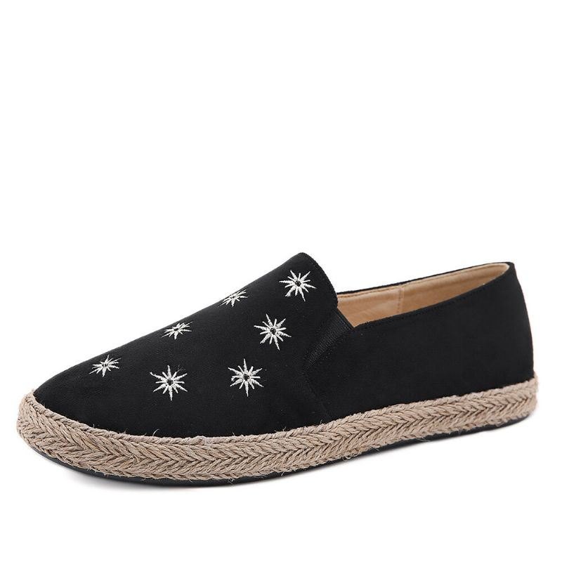 Dame Uformelt Semsket Skinn Rund Toe Star Broderte Espadrilles Fisherman's Flats Loafers